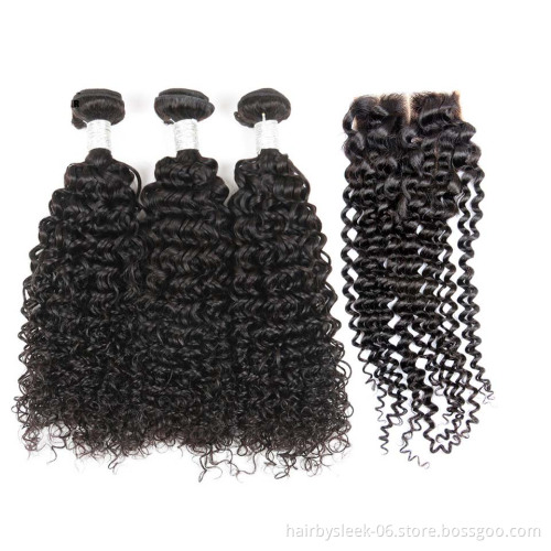 Rebecca Brazilian Hair Bundles With Closure And Frontal  4*4 Kinky Curly Human Hair Weave Bundles Lace Closure And Frontal